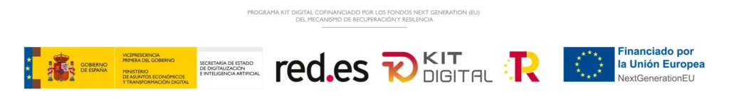 Logos institucionales del programa Kit Digital, Gobierno de España, Red.es, Unión Europea y Plan de Recuperación, Transformación y Resiliencia